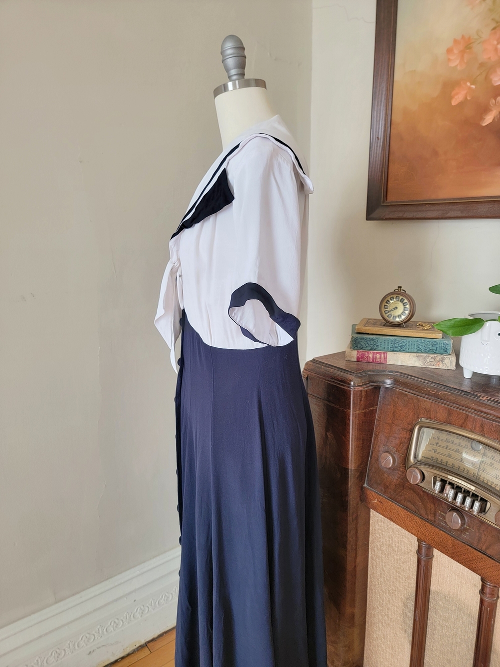 Vintage 80's Navy White Sailor-Style Pinup Dress 8 Medium - Picture 5 of 8